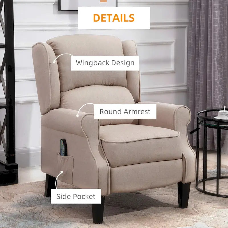 Fauteuil inclinable de massage chauffant avec chauffage lombaire et télécommande