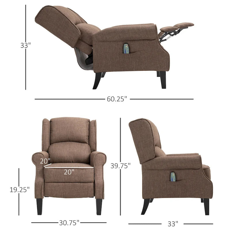 Fauteuil inclinable de massage chauffant avec chauffage lombaire et télécommande