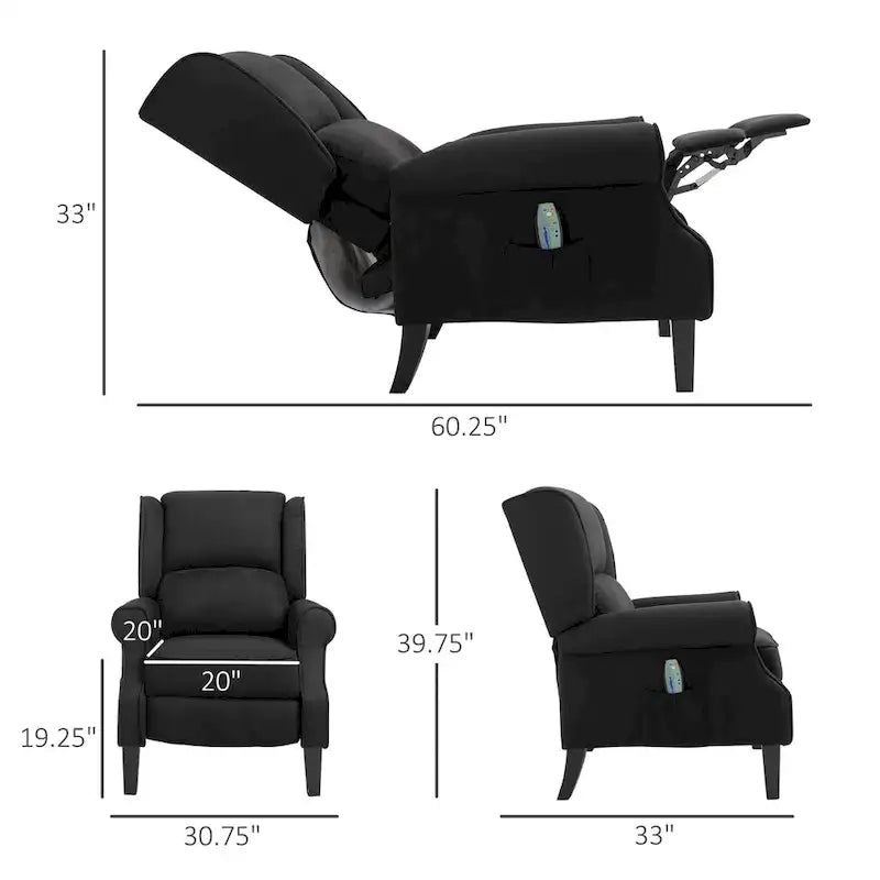 Fauteuil inclinable de massage chauffant avec chauffage lombaire et télécommande