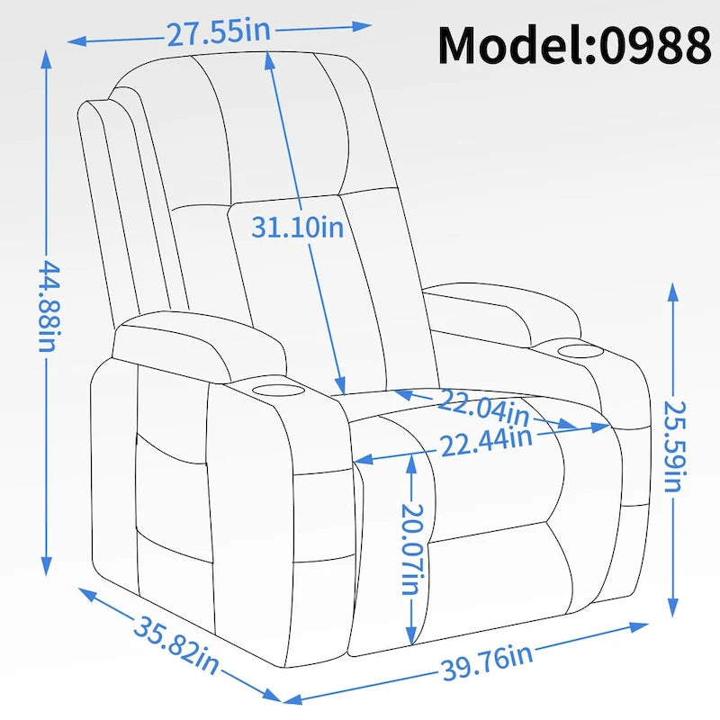 Fauteuil releveur électrique à position infinie pour personnes âgées, avec massage vibrant 8 points et chauffage lombaire, port de chargement USB