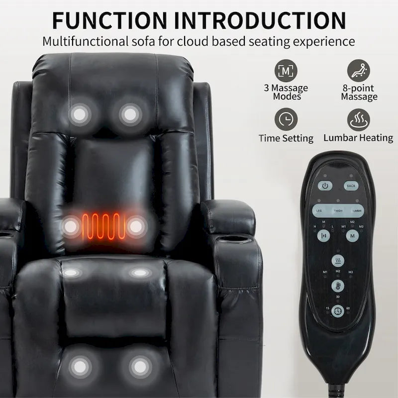 Fauteuil releveur électrique à position infinie pour personnes âgées, avec massage vibrant 8 points et chauffage lombaire, port de chargement USB