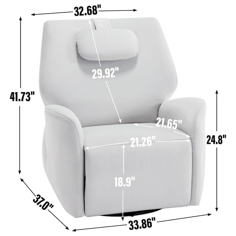 Fauteuil inclinable électrique pivotant et à bascule avec coussin de soutien lombaire et cervical, pivotement maximal de 270 degrés, ports USB et Type-C