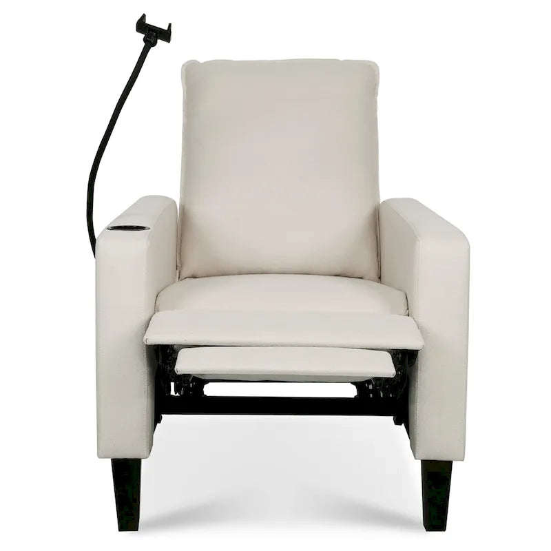 Fauteuil inclinable manuel en tissu moderne avec support de téléphone, porte-gobelet, repose-pieds