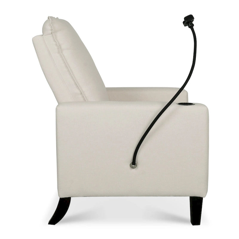 Fauteuil inclinable manuel en tissu moderne avec support de téléphone, porte-gobelet, repose-pieds
