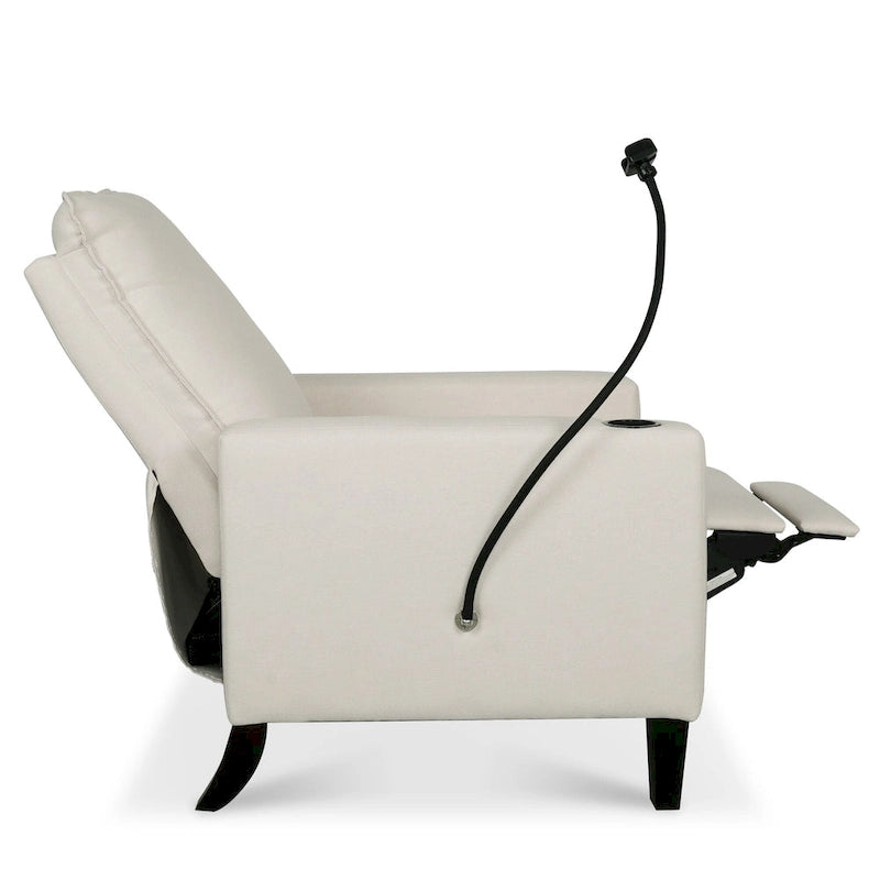 Fauteuil inclinable manuel en tissu moderne avec support de téléphone, porte-gobelet, repose-pieds