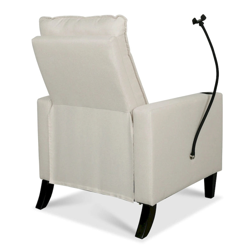 Fauteuil inclinable manuel en tissu moderne avec support de téléphone, porte-gobelet, repose-pieds