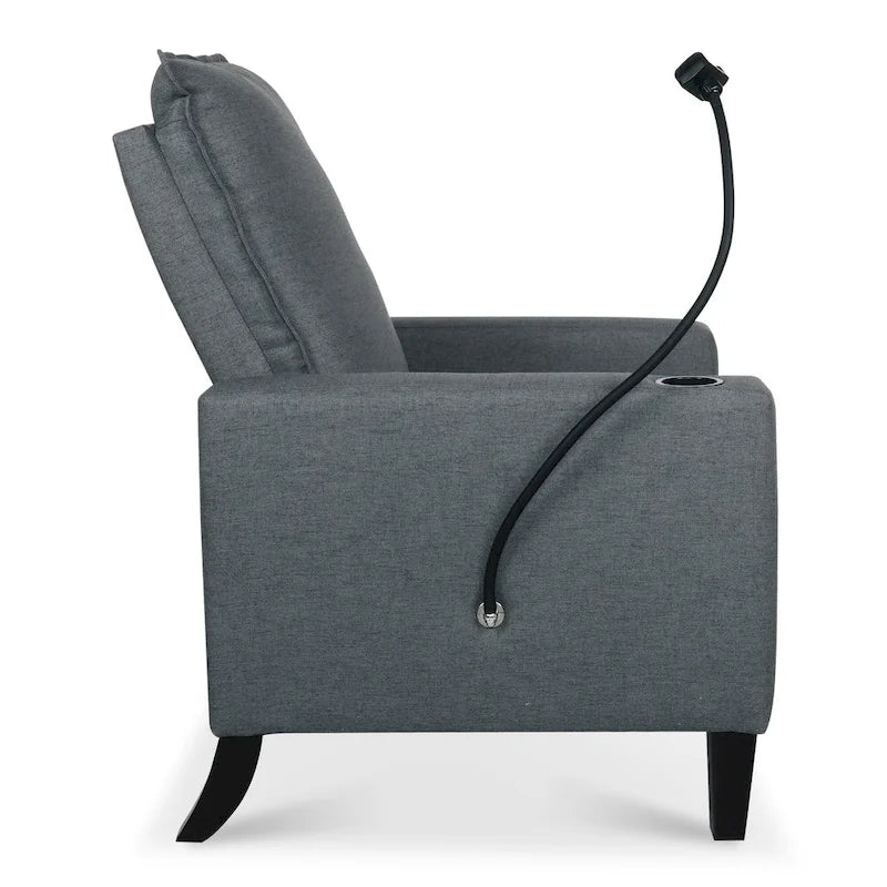 Fauteuil inclinable manuel en tissu moderne avec support de téléphone, porte-gobelet, repose-pieds