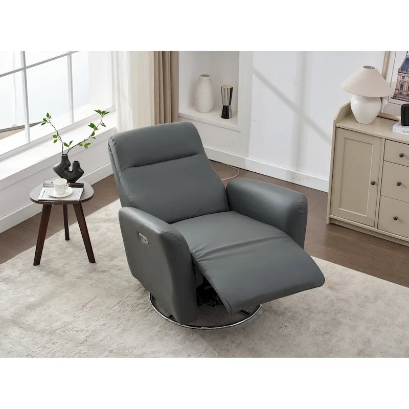 Fauteuil inclinable pivotant et coulissant en similicuir, dossier ergonomique, ports USB