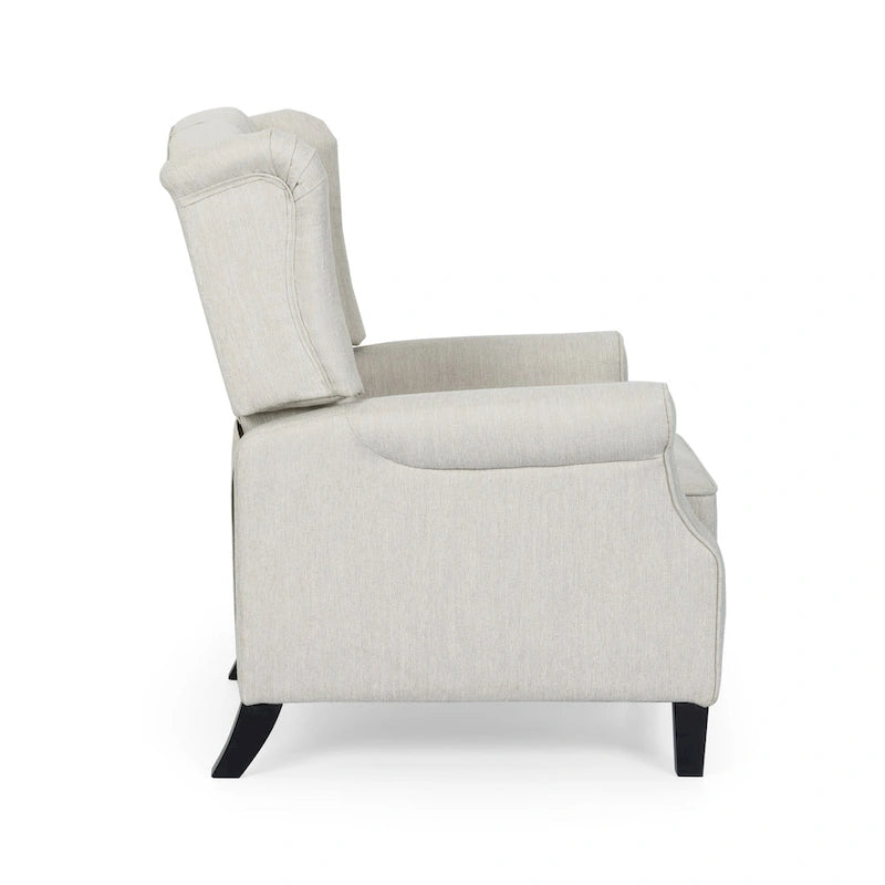 Fauteuil inclinable moderne à oreilles, avec repose-pieds, capitonné et pieds en bouleau
