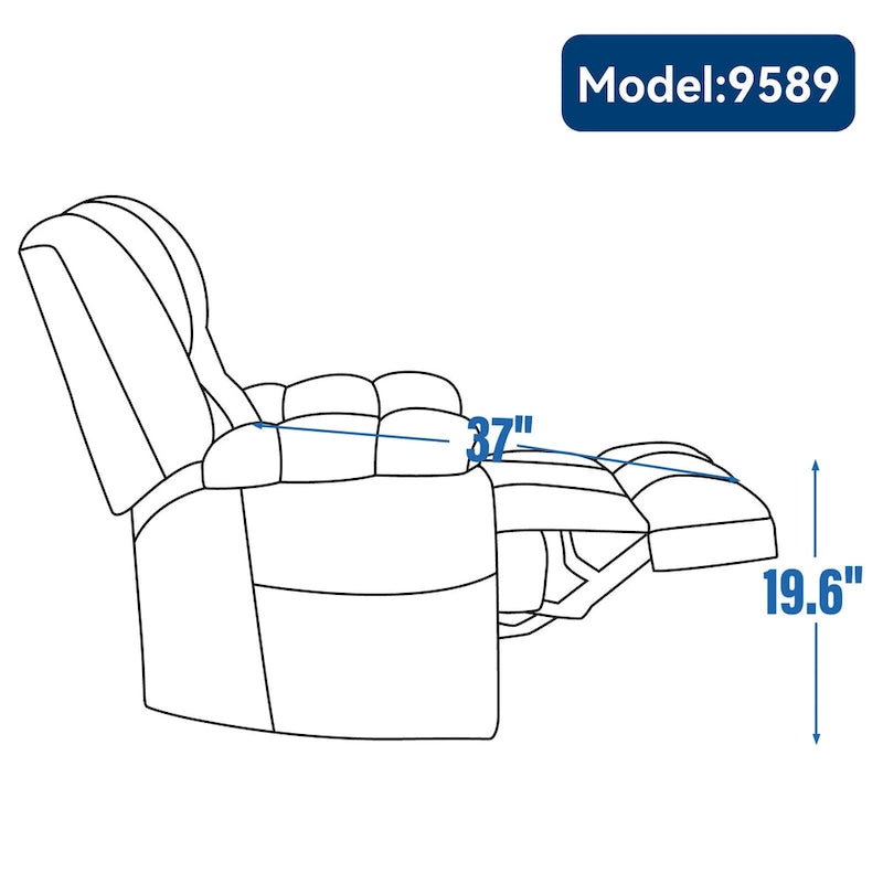Fauteuil inclinable gris surdimensionné en chenille avec massage, chauffage et inclinaison à plat