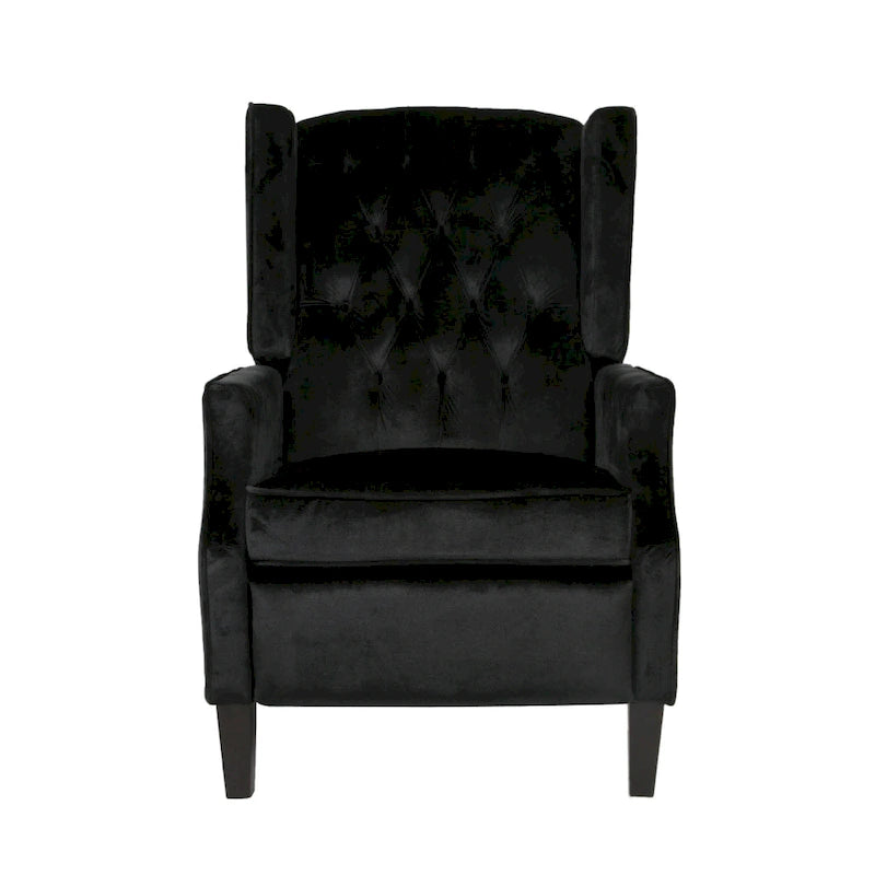 Fauteuil inclinable à dossier haut et repose-pieds, style Mid-Century en velours noir, avec capitonnage