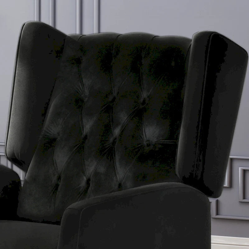 Fauteuil inclinable à dossier haut et repose-pieds, style Mid-Century en velours noir, avec capitonnage