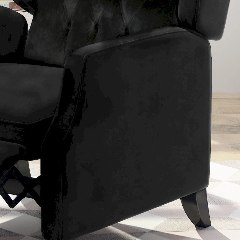 Fauteuil inclinable à dossier haut et repose-pieds, style Mid-Century en velours noir, avec capitonnage
