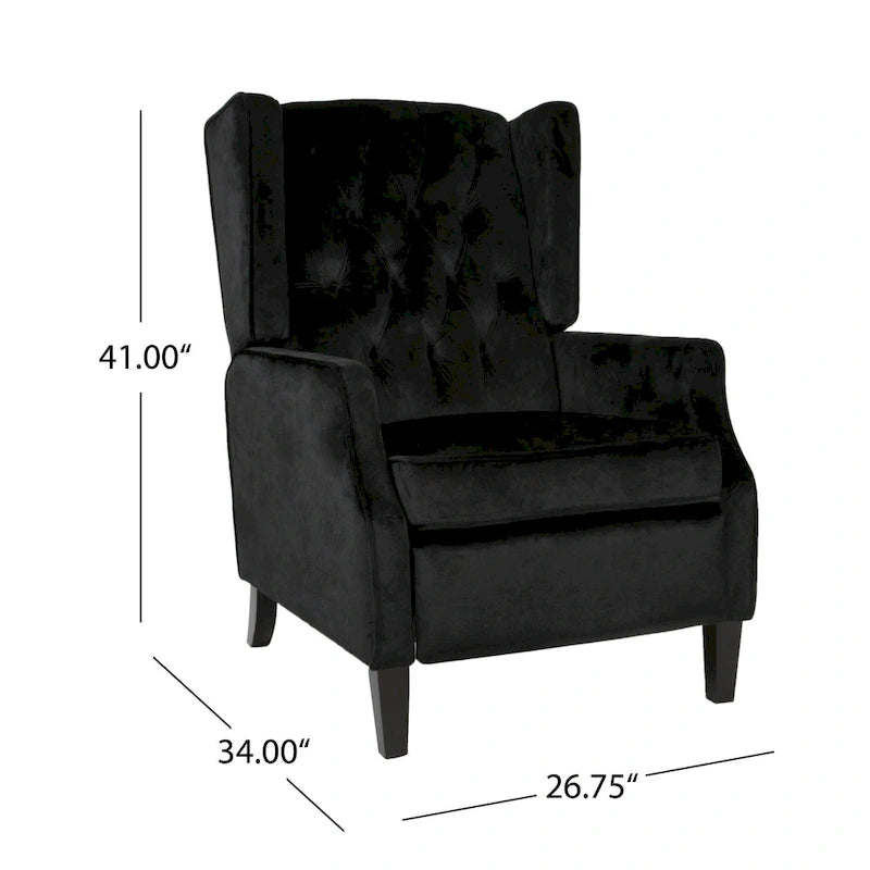 Fauteuil inclinable à dossier haut et repose-pieds, style Mid-Century en velours noir, avec capitonnage