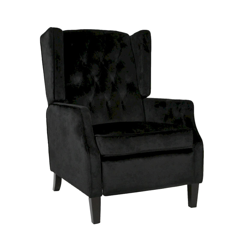 Fauteuil inclinable à dossier haut et repose-pieds, style Mid-Century en velours noir, avec capitonnage
