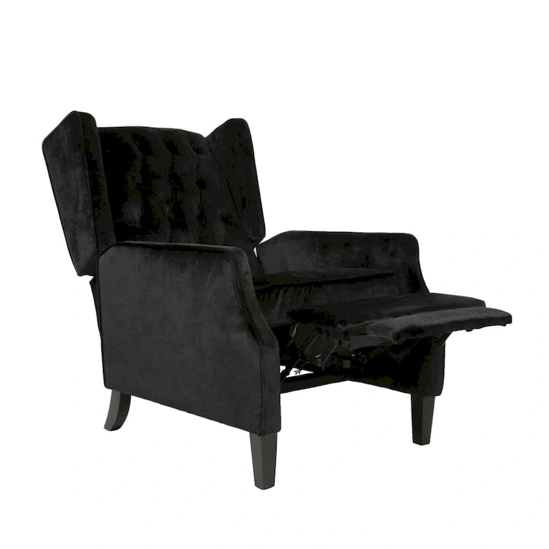 Fauteuil inclinable à dossier haut et repose-pieds, style Mid-Century en velours noir, avec capitonnage