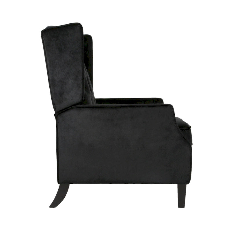 Fauteuil inclinable à dossier haut et repose-pieds, style Mid-Century en velours noir, avec capitonnage
