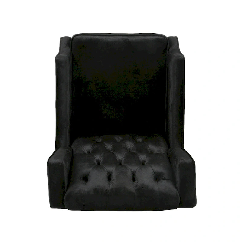 Fauteuil inclinable à dossier haut et repose-pieds, style Mid-Century en velours noir, avec capitonnage
