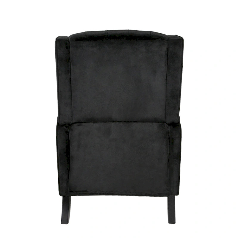 Fauteuil inclinable à dossier haut et repose-pieds, style Mid-Century en velours noir, avec capitonnage