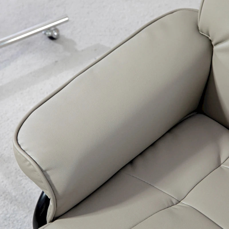Fauteuil inclinable avec pouf, Fauteuil inclinable pivotant avec pouf, Fauteuil inclinable en similicuir avec dossier haut et cadre en bois