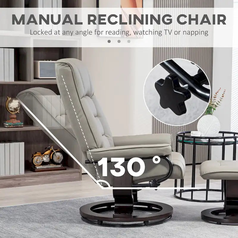 Fauteuil inclinable avec pouf, Fauteuil inclinable pivotant avec pouf, Fauteuil inclinable en similicuir avec dossier haut et cadre en bois