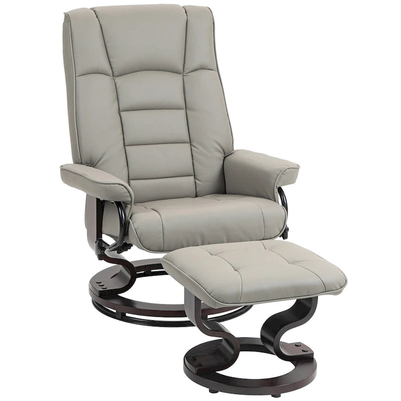 Fauteuil inclinable avec pouf, Fauteuil inclinable pivotant avec pouf, Fauteuil inclinable en similicuir avec dossier haut et cadre en bois