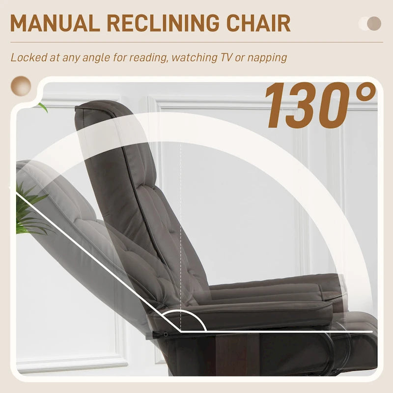 Fauteuil inclinable avec pouf, Fauteuil inclinable pivotant avec pouf, Fauteuil inclinable en similicuir avec dossier haut et cadre en bois