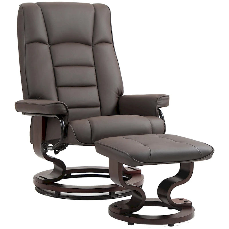 Fauteuil inclinable avec pouf, Fauteuil inclinable pivotant avec pouf, Fauteuil inclinable en similicuir avec dossier haut et cadre en bois