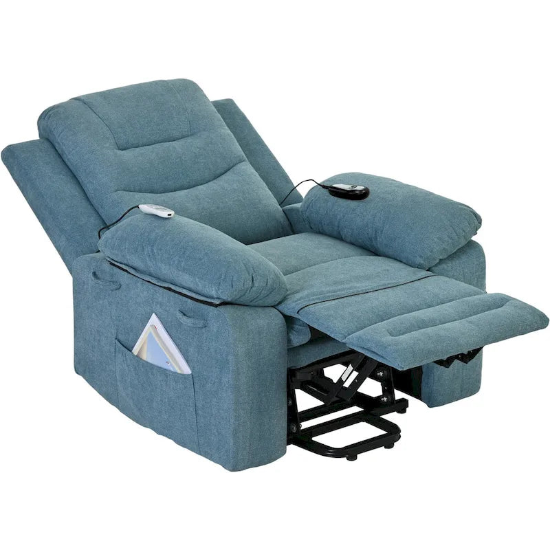 Fauteuil inclinable de massage pour seniors - Inclinaison motorisée, massage réglable, fonctions chauffantes, inclinaison à position infinie et poche latérale.