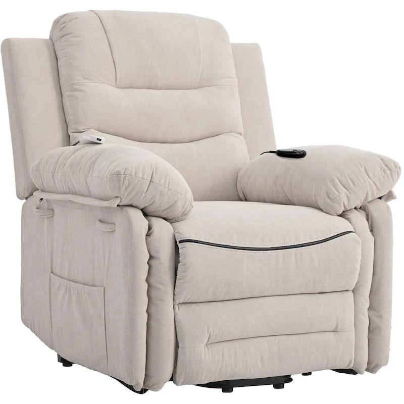Fauteuil inclinable de massage pour seniors - Inclinaison motorisée, massage réglable, fonctions chauffantes, inclinaison à position infinie et poche latérale.