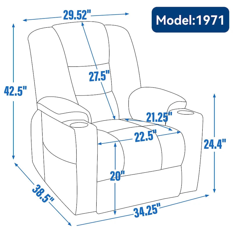 Grand fauteuil inclinable releveur électrique avec massage et chauffage pour personnes âgées, larges fauteuils inclinables, avec ports USB et Type C, 2 porte-gobelets