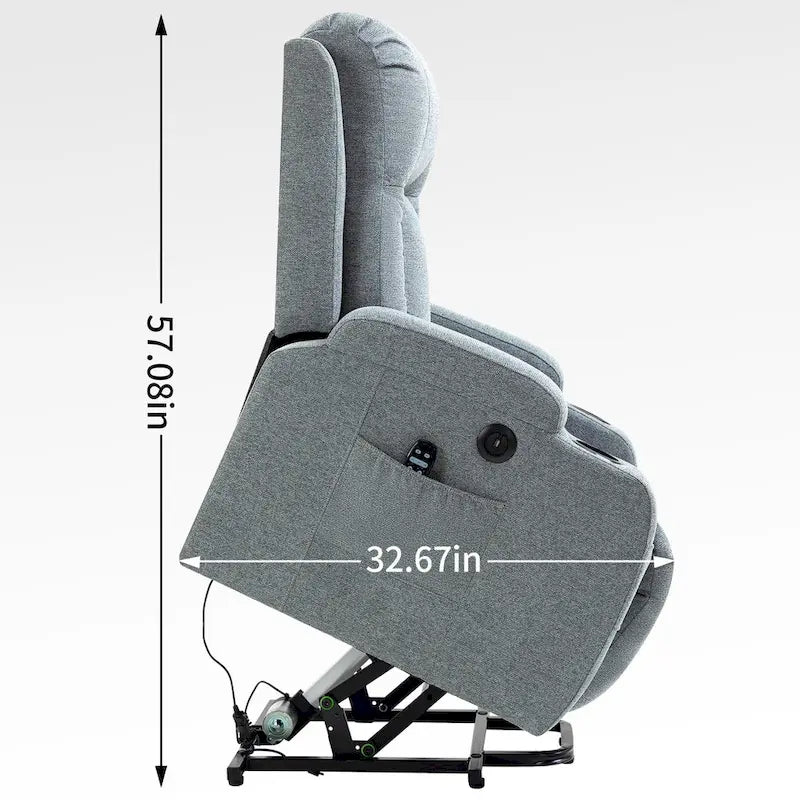 Grand fauteuil inclinable releveur électrique avec massage et chauffage pour personnes âgées, larges fauteuils inclinables, avec ports USB et Type C, 2 porte-gobelets