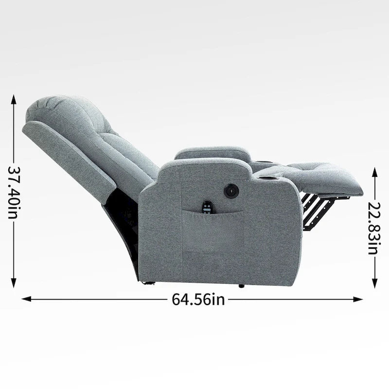 Grand fauteuil inclinable releveur électrique avec massage et chauffage pour personnes âgées, larges fauteuils inclinables, avec ports USB et Type C, 2 porte-gobelets