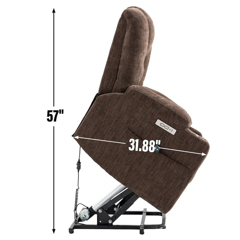 Grand fauteuil inclinable releveur électrique avec massage et chauffage pour personnes âgées, larges fauteuils inclinables, avec ports USB et Type C, 2 porte-gobelets