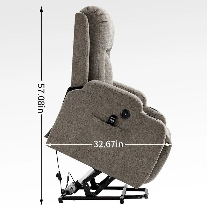 Grand fauteuil inclinable releveur électrique avec massage et chauffage pour personnes âgées, larges fauteuils inclinables, avec ports USB et Type C, 2 porte-gobelets