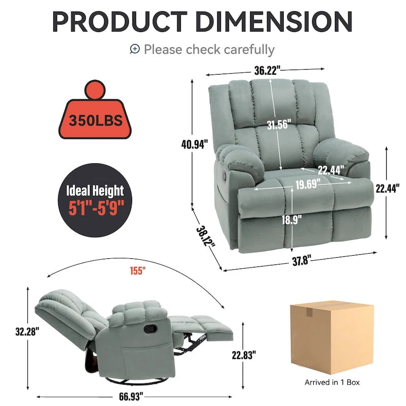 Fauteuil inclinable manuel en tissu avec fonction bascule et pivotante pour le salon