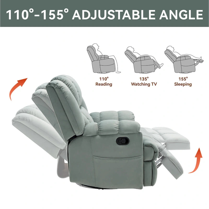 Fauteuil inclinable manuel en tissu avec fonction bascule et pivotante pour le salon