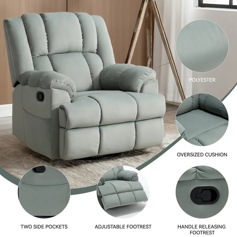 Fauteuil inclinable manuel en tissu avec fonction bascule et pivotante pour le salon