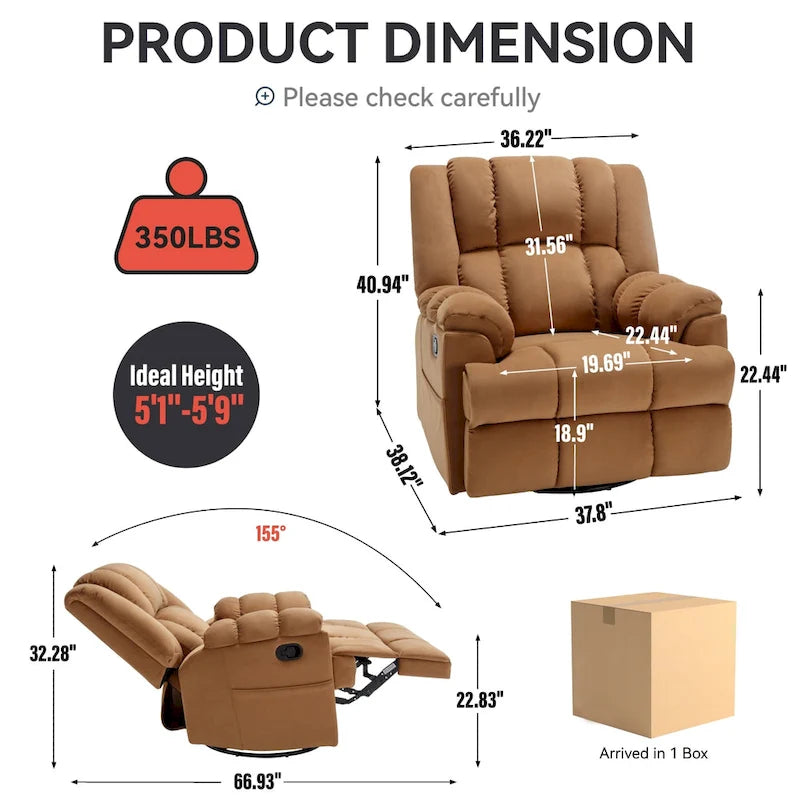 Fauteuil inclinable manuel en tissu avec fonction bascule et pivotante pour le salon