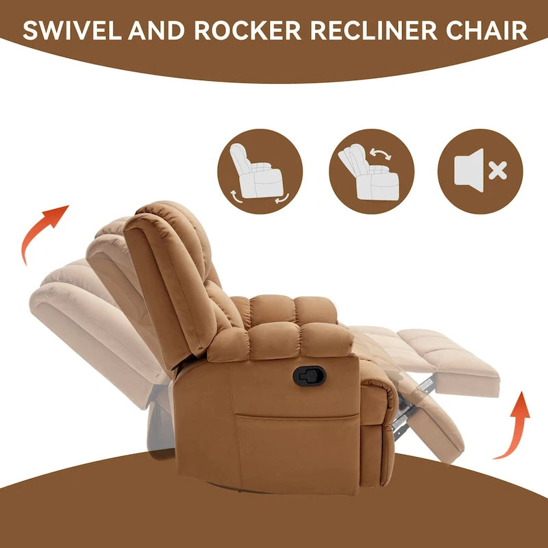 Fauteuil inclinable manuel en tissu avec fonction bascule et pivotante pour le salon