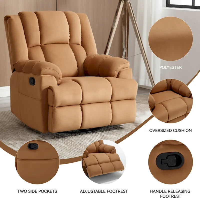 Fauteuil inclinable manuel en tissu avec fonction bascule et pivotante pour le salon