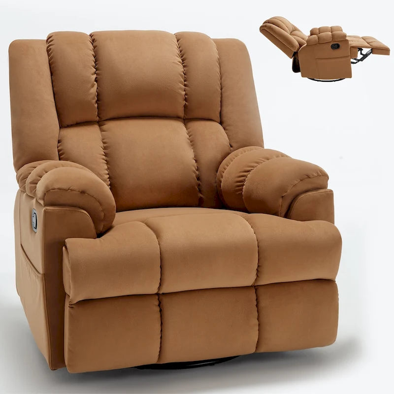 Fauteuil inclinable manuel en tissu avec fonction bascule et pivotante pour le salon