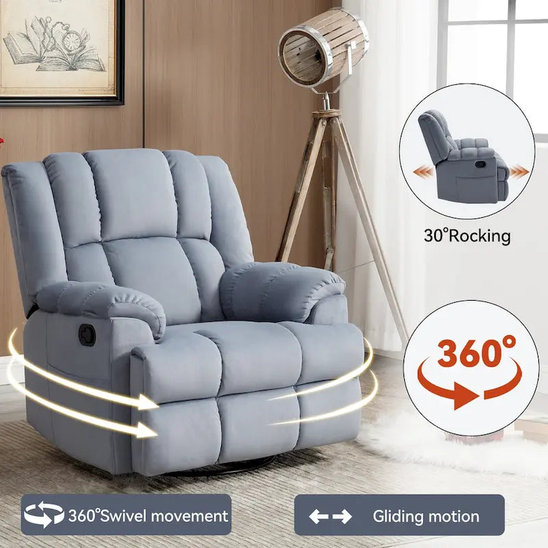 Fauteuil inclinable manuel en tissu avec fonction bascule et pivotante pour le salon