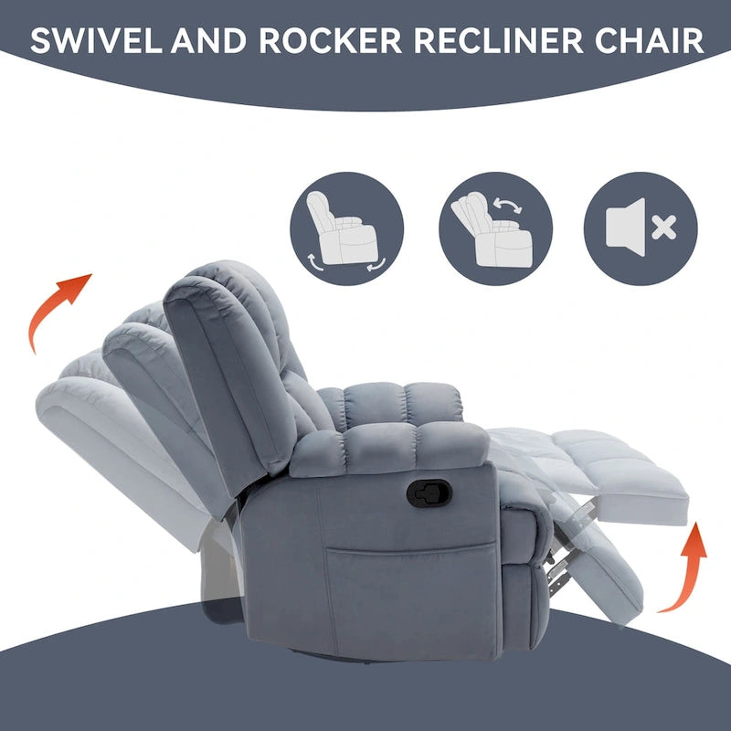 Fauteuil inclinable manuel en tissu avec fonction bascule et pivotante pour le salon