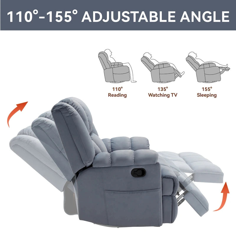 Fauteuil inclinable manuel en tissu avec fonction bascule et pivotante pour le salon