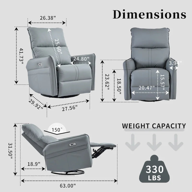 Fauteuil inclinable électrique pivotant à 270° pour adultes, petit fauteuil inclinable électrique pour salon
