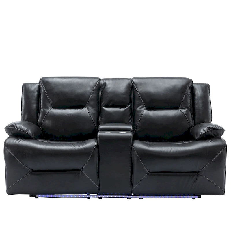 Fauteuil inclinable de cinéma maison à 2 places, inclinable manuel avec bande lumineuse à LED, deux porte-gobelets et un compartiment de rangement