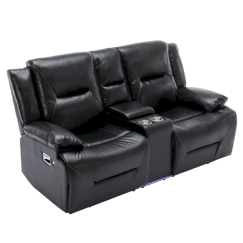 Fauteuil inclinable de cinéma maison à 2 places, inclinable manuel avec bande lumineuse à LED, deux porte-gobelets et un compartiment de rangement
