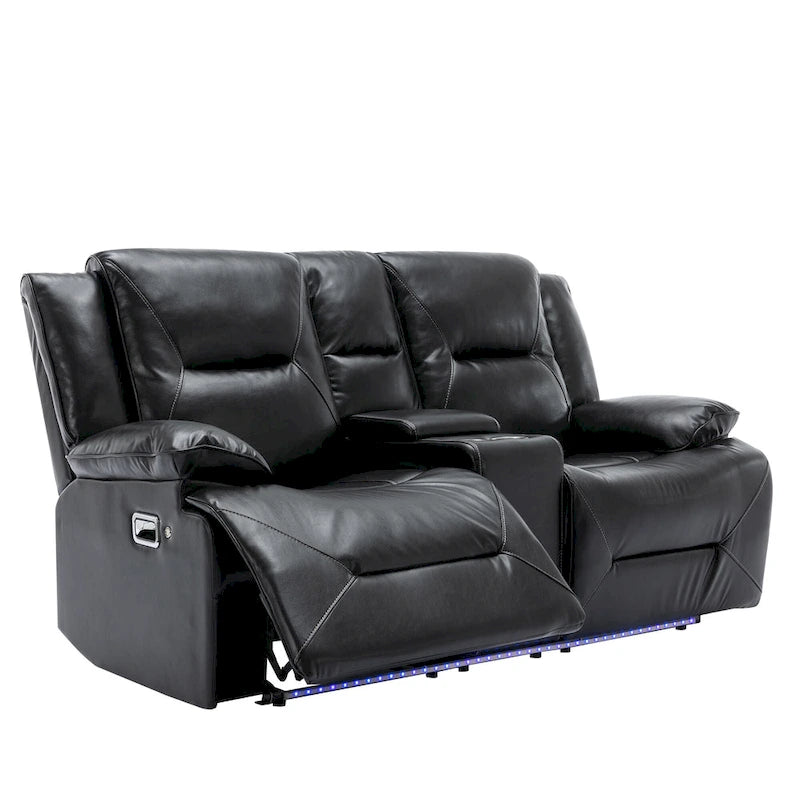Fauteuil inclinable de cinéma maison à 2 places, inclinable manuel avec bande lumineuse à LED, deux porte-gobelets et un compartiment de rangement