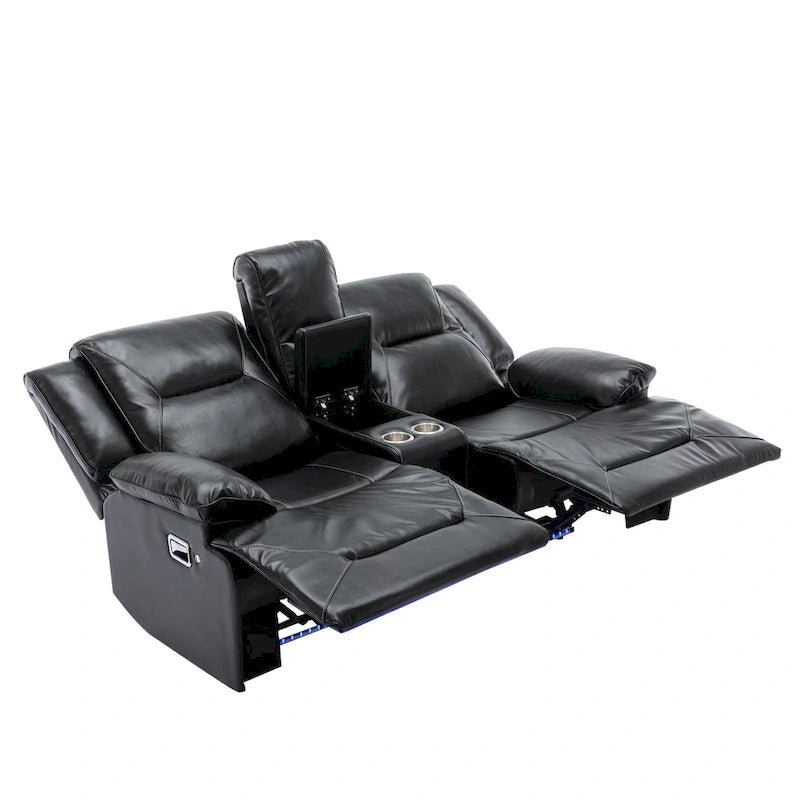 Fauteuil inclinable de cinéma maison à 2 places, inclinable manuel avec bande lumineuse à LED, deux porte-gobelets et un compartiment de rangement